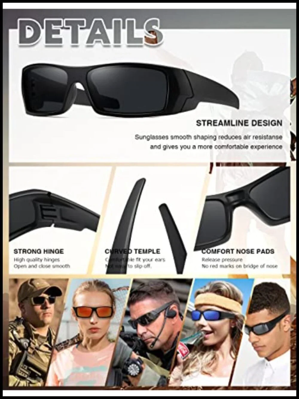 Polarized Sunglasses Men Women Trendy Retro Sports Wrap Around Vintage Shot